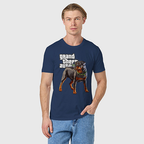 Мужская футболка ЧОП - ротвейлер из GTA 5 / Тёмно-синий – фото 3