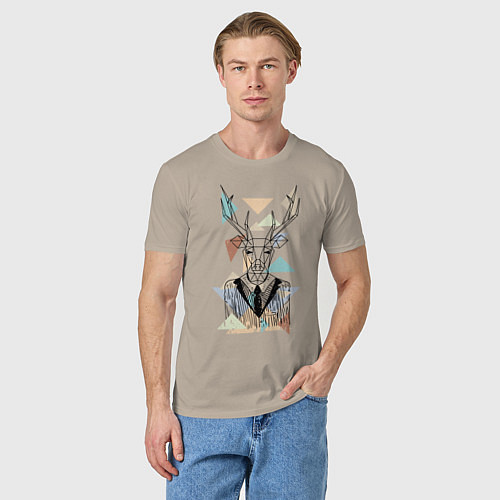 Мужская футболка Геометрический олень хипстер / Миндальный – фото 3