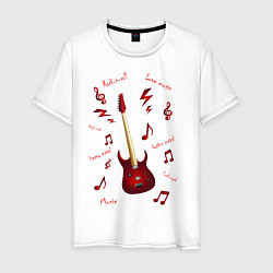 Футболка хлопковая мужская Красная гитара Рок музыка, цвет: белый