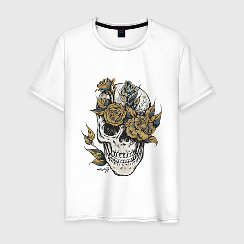 Мужская футболка Рисунок черепа с розами / Белый – фото 1