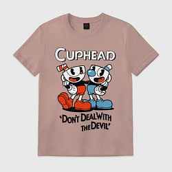 Футболка хлопковая мужская Cuphead, Dont deal with devil, цвет: пыльно-розовый