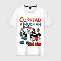 Футболка хлопковая мужская Cuphead & Mugman, цвет: белый