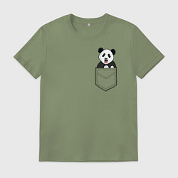 Футболка хлопковая мужская Довольная панда в кармане, цвет: авокадо