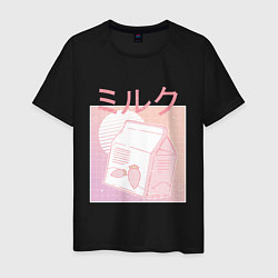 Футболка хлопковая мужская Vaporwave Strawberry Milk, цвет: черный