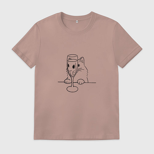 Мужская футболка Кот с бокалом вина татуировка / Пыльно-розовый – фото 1