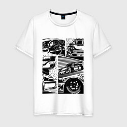 Футболка хлопковая мужская PORSCHE ПОРШЕ КОЛЛАЖ, цвет: белый