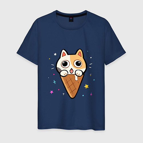 Мужская футболка Ice Cream Cat / Тёмно-синий – фото 1