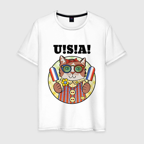 Мужская футболка USA Cat / Белый – фото 1