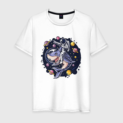 Мужская футболка Космонавт на акуле / Белый – фото 1