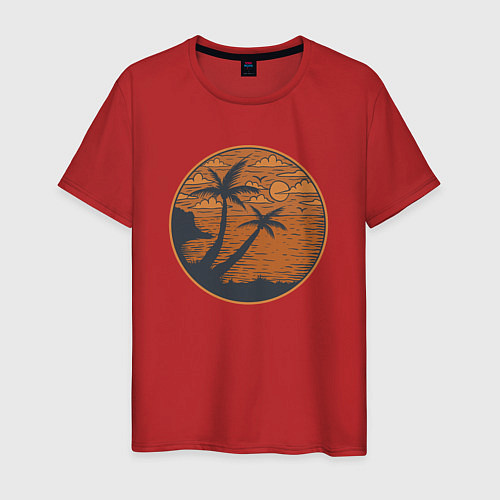 Мужская футболка Лето, пальмы, вечер / Красный – фото 1