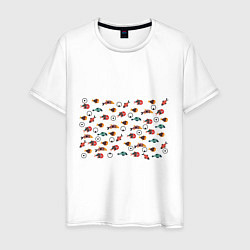 Футболка хлопковая мужская Цветные рыбки, цвет: белый