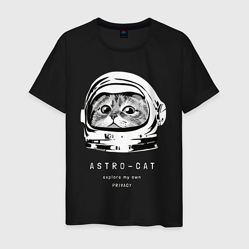 Мужская футболка ASTRONAUT CAT КОТ КОСМОНАВТ / Черный – фото 1