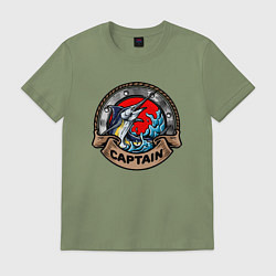 Футболка хлопковая мужская Рыба меч Captain, цвет: авокадо