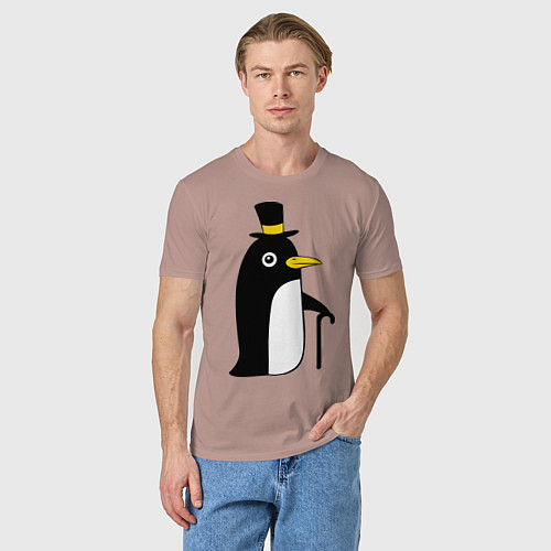 Мужская футболка Пингвин в шляпе / Пыльно-розовый – фото 3