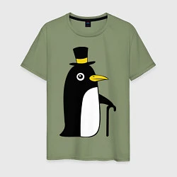 Футболка хлопковая мужская Пингвин в шляпе, цвет: авокадо