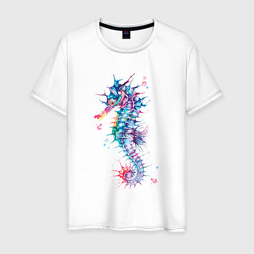 Мужская футболка Морской конек акварель / Белый – фото 1