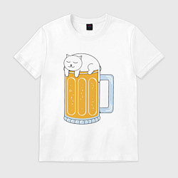 Футболка хлопковая мужская Beer Cat, цвет: белый
