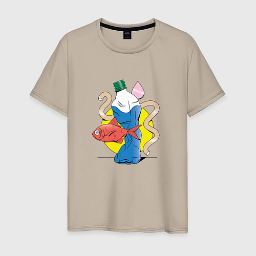 Мужская футболка Абстрактный натюрморт - рыба / Миндальный – фото 1