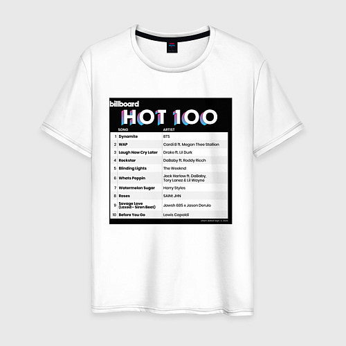 Мужская футболка BTS DYNAMITE BILLBOARD HOT-100 / Белый – фото 1