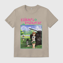 Футболка хлопковая мужская Девушки и танки Катюша Z, цвет: миндальный