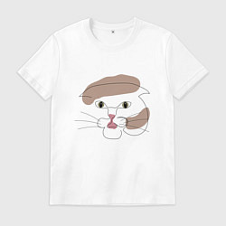 Футболка хлопковая мужская Арт лайн,голова кота, цвет: белый