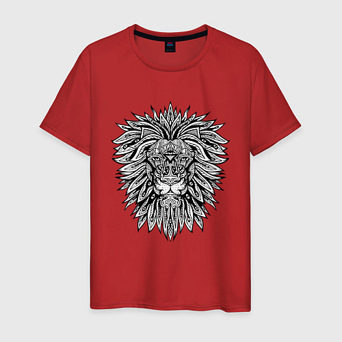 Мужская футболка Голова Льва с узором Мандала / Красный – фото 1