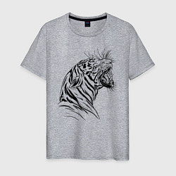 Футболка хлопковая мужская Чёрно белый рисунок тигра, цвет: меланж