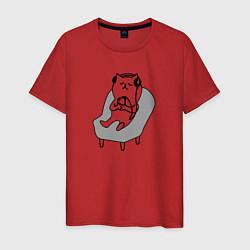 Футболка хлопковая мужская Кот на релаксе Cat Кошка, цвет: красный