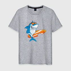 Футболка хлопковая мужская Акула серфер, цвет: меланж