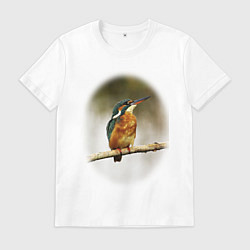 Футболка хлопковая мужская Одинокий зимородок, цвет: белый