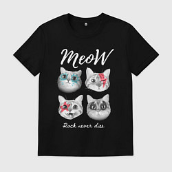 Футболка хлопковая мужская РОК КОТЫ, цвет: черный