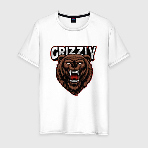 Мужская футболка Медведь Grizzly / Белый – фото 1