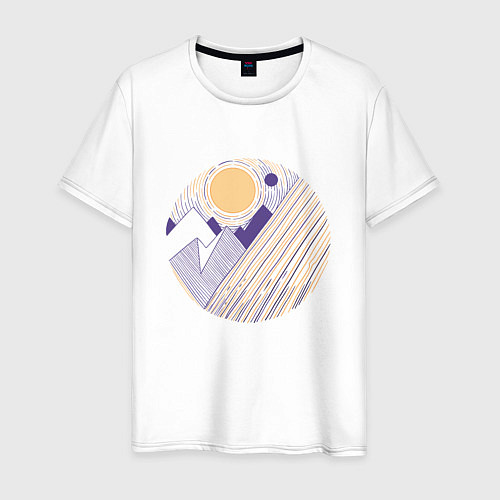 Мужская футболка Абстрактные горы и солнце / Белый – фото 1