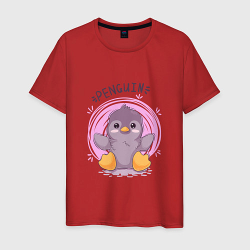 Мужская футболка Пингвин милый penguin / Красный – фото 1