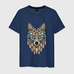 Футболка хлопковая мужская Волк орнамент, цвет: тёмно-синий