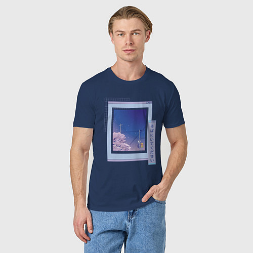 Мужская футболка Vaporwave Аниме Пейзаж / Тёмно-синий – фото 3