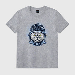 Футболка хлопковая мужская Кот в шлеме, цвет: меланж