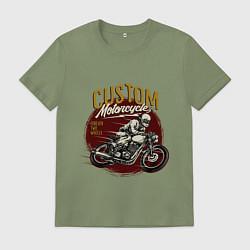 Футболка хлопковая мужская Ретро мотоцикл, цвет: авокадо