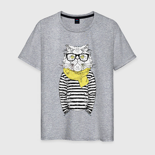 Мужская футболка Hipster Cat / Меланж – фото 1