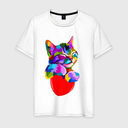 Мужская футболка РАДУЖНЫЙ КОТИК RAINBOW KITTY / Белый – фото 1