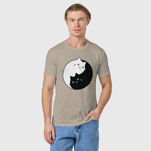 Мужская футболка Инь Ян Котики / Миндальный – фото 3