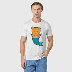 Футболка хлопковая мужская Cat Mermaid, цвет: белый — фото 2