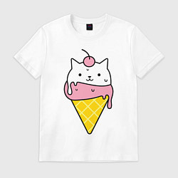 Футболка хлопковая мужская Ice Cream Cat, цвет: белый