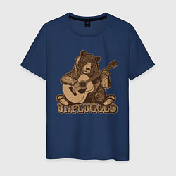 Футболка хлопковая мужская Медведь играет на гитаре, цвет: тёмно-синий