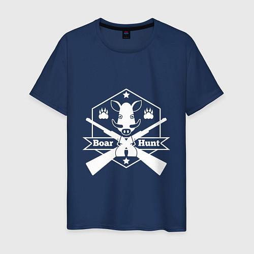 Мужская футболка Охота на кабана / Тёмно-синий – фото 1