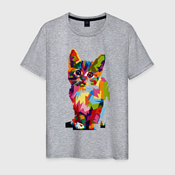 Футболка хлопковая мужская Разноцветный кот, цвет: меланж