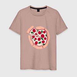 Футболка хлопковая мужская Пицца и ломтик, цвет: пыльно-розовый