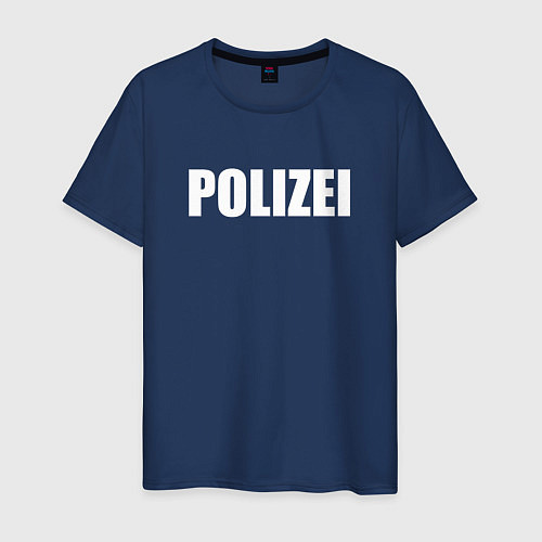 Мужская футболка POLIZEI Полиция Надпись Белая / Тёмно-синий – фото 1