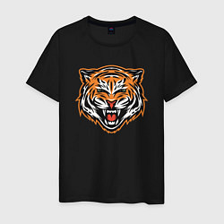 Футболка хлопковая мужская Грозный тигр, цвет: черный