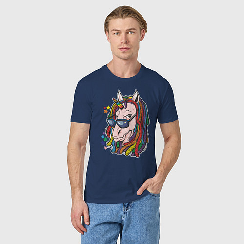 Мужская футболка Единорог - хиппи / Тёмно-синий – фото 3